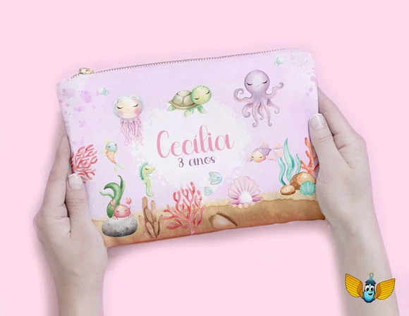 Necessaire Fundo do Mar Aquarela Rosa - foto 1