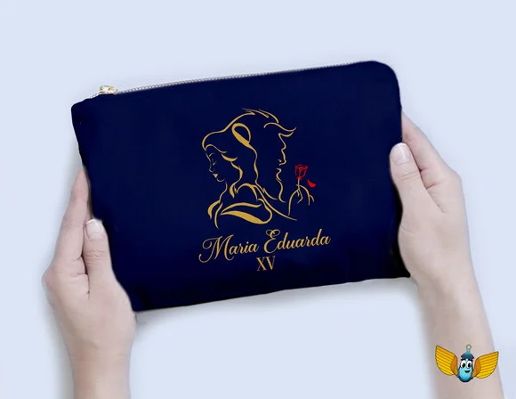 Necessaire Bela e a Fera 15 Anos Azul Marinho - Personalizada