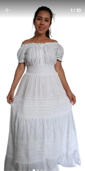 Vestido Longo Algodão Lese Renda Botões Batizado Civil Festa - foto 1