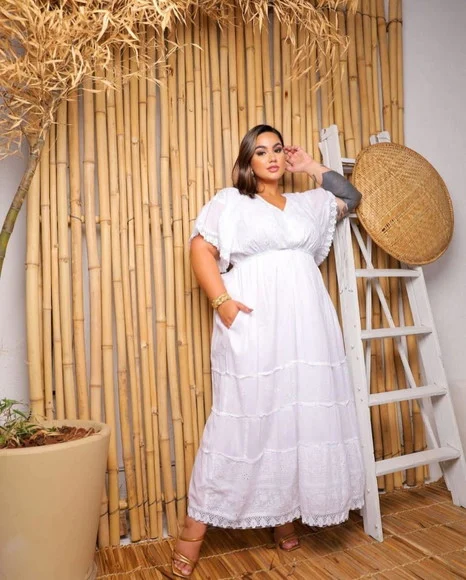 Vestido Longo Branco Laise Renda Grupir Plussize - foto 1