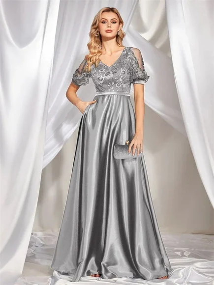 Vestido Longo Festa Madrinha Casamento Renda Cetim - foto 1
