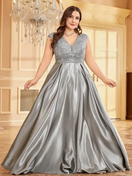 Vestido Longo Festa Madrinha Casamento Renda Cetim Plussize - foto 1