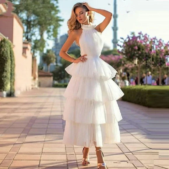 Vestido de Seda Tule Babado Sob Medidas Civil Festa Madrinh - foto 1