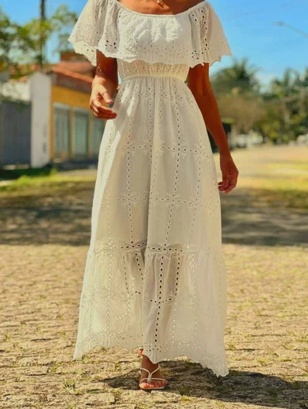 Vestido Bordado Laise Manga Ciganinha - foto 1