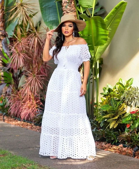 Vestido Branco Algodão Laise Noiva Civil Batizado Festa - foto 1