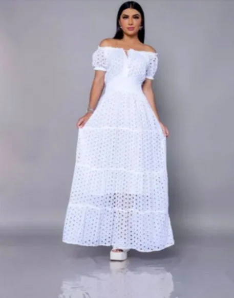Vestido Branco Bordado Lese Casamento Civil Noivado Festa - foto 1