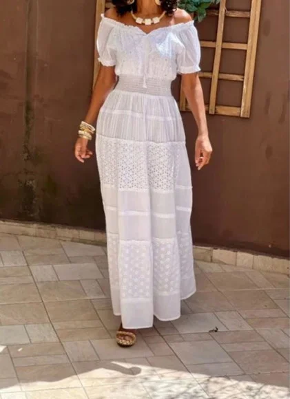 Vestido Branco Algodão Laise Civil Festa Batizado Plussize - foto 1