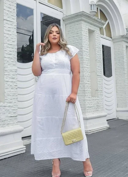 Vestido Branco Algodão Laise Noiva Civil Batizado Plus Size - foto 1