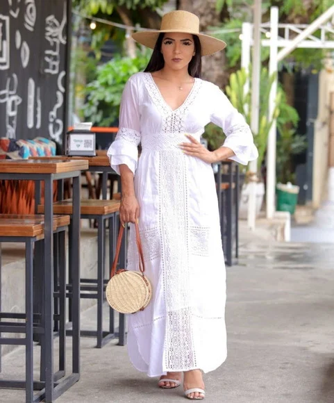 Vestido Branco Laise Renda Guipir Manga 3/4 - foto 1