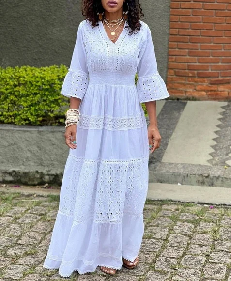 Vestido Branco Algodão Laise Civil Noiva Festa Plussize - foto 1