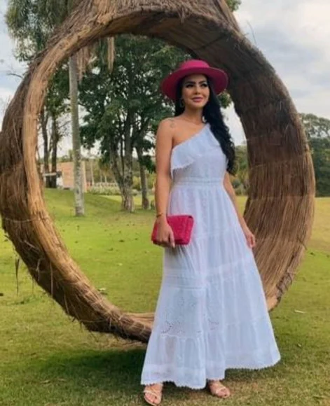 Vestido Longo Algodão Branco Lese Civil Noiva Batizado Festa - foto 1