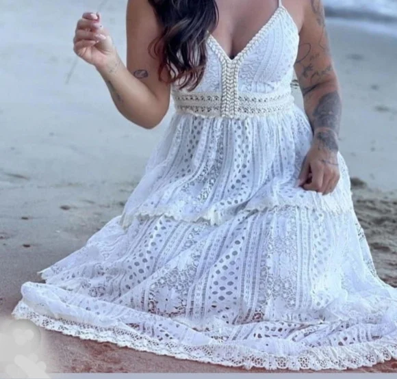 Vestido Branco Off Renda Guipir Casamento Civil Preweding - foto 1