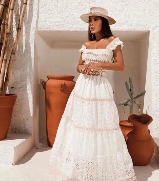 Vestido Branco Off White Renda Guipir Casamento Civil - foto 1
