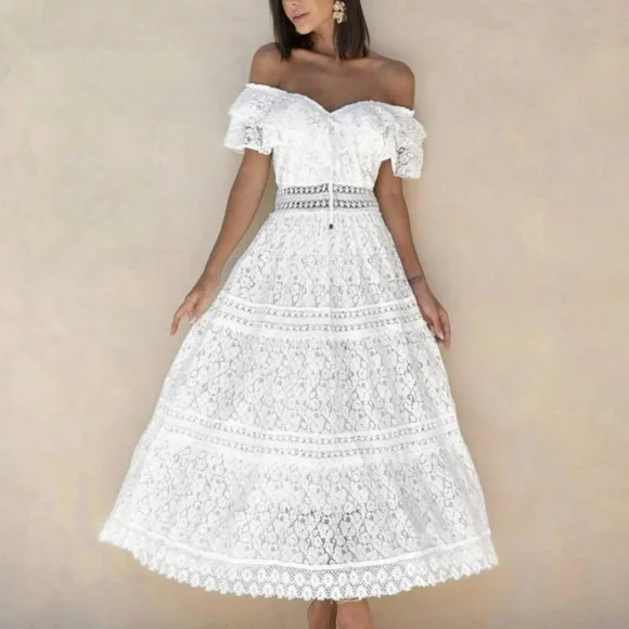 Vestido Longo Branco Renda Guipir Pre Wedding Civil Noiva