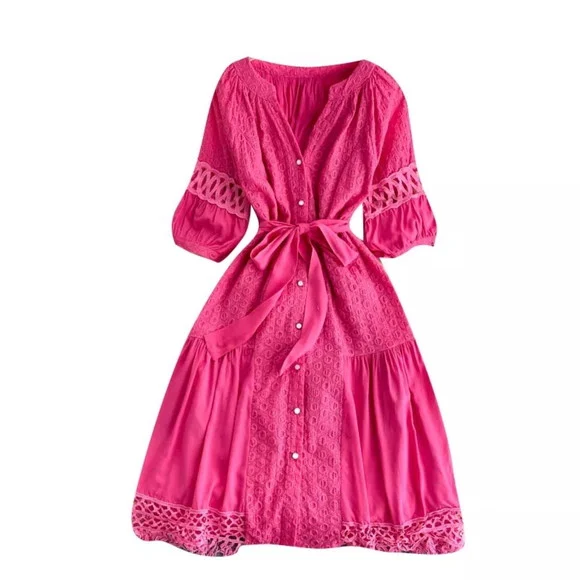 Vestido Chemise Laise Renda Guipir Faixa Artesanal - foto 1