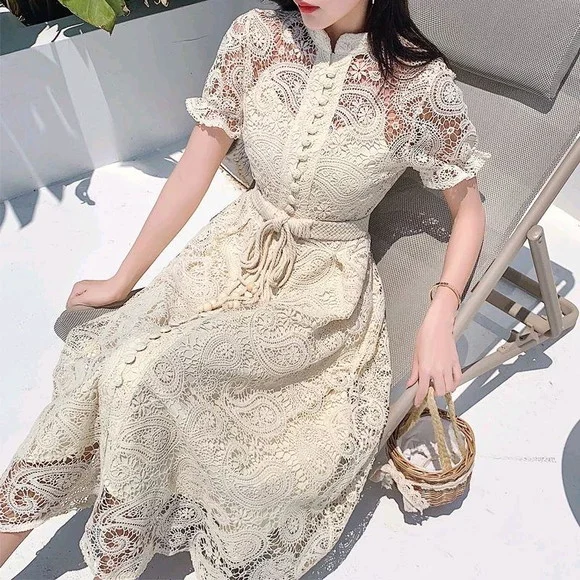vestido de festa renda bordada det artesanais luxo - foto 1