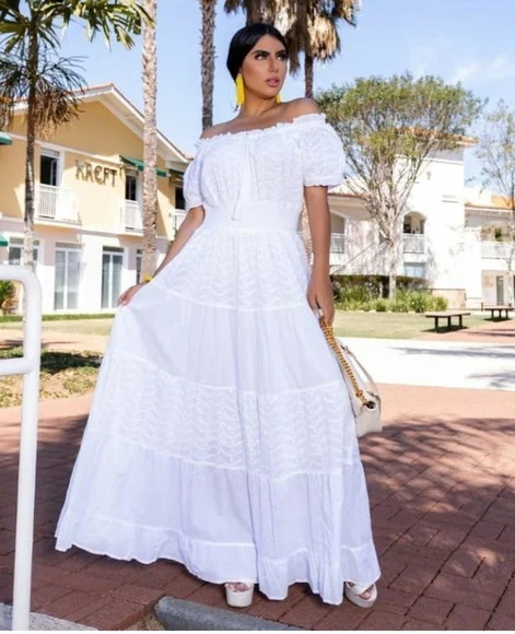 Vestido Longo Branco Ciganinha