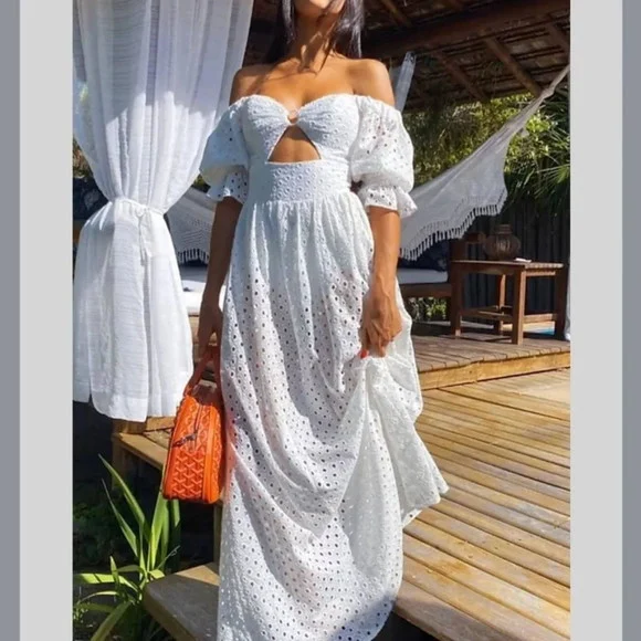 Vestido Longo Branco Manga Bufante Noiva Civil Prewedding