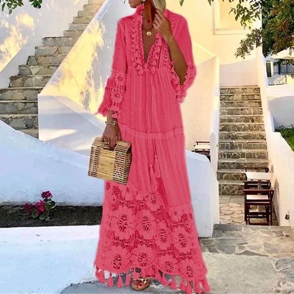 Vestido Longo Algodão Linho Renda Festa Artesanal