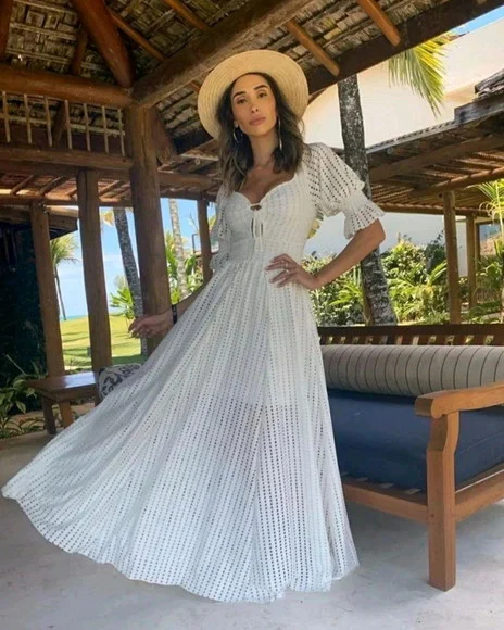 Vestido Longo Laise Manga Bufante Noivado Casamento Civil