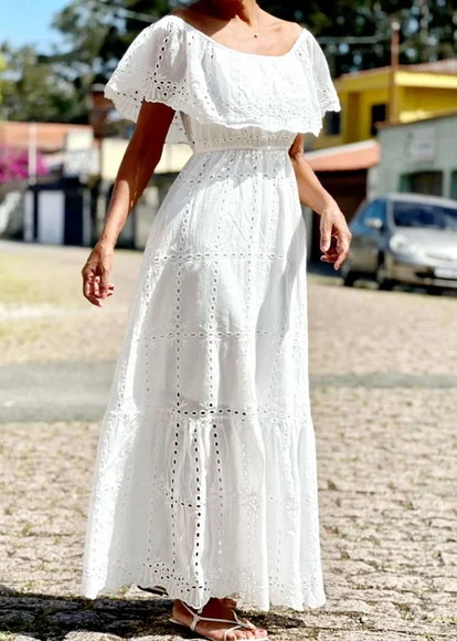 Vestido Longo Branco Lese Ciganinha Casamento Civil Noivado
