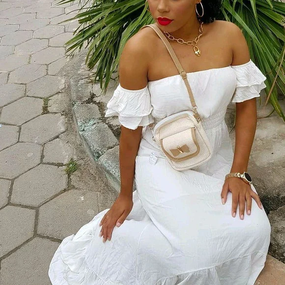 vestido lastex Branco ombro a ombro bojo