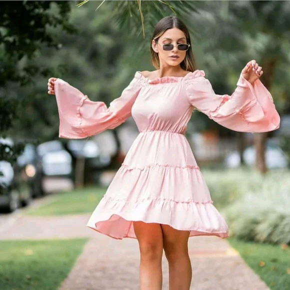 Vestido babados manga fraire branco