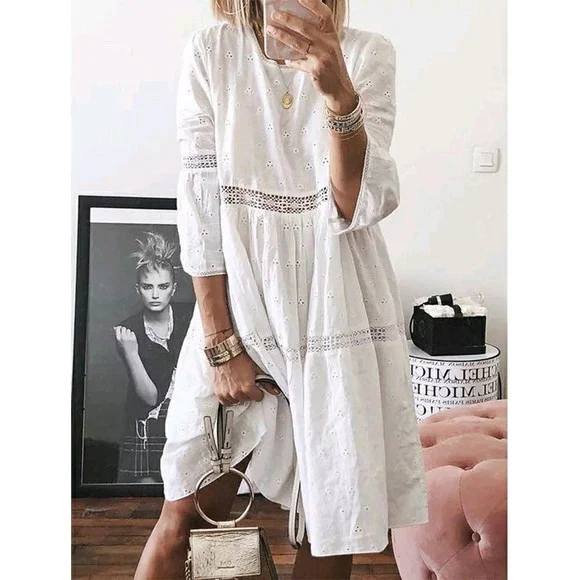 Vestido Midi Manga 3/4 Laise Renda Plussize