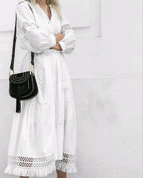 Vestido Chemise Branco Laise Lese Artesanal