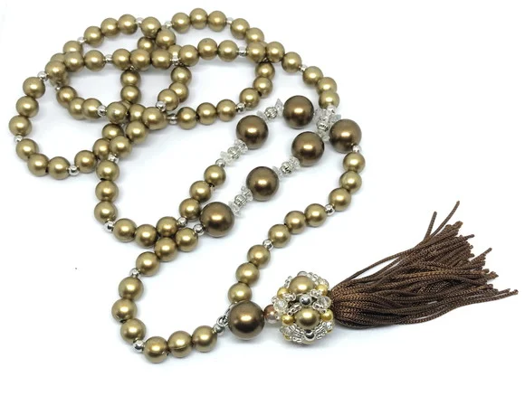 Colar Longo de Pérolas Abs Cristais e Tassel - foto 1
