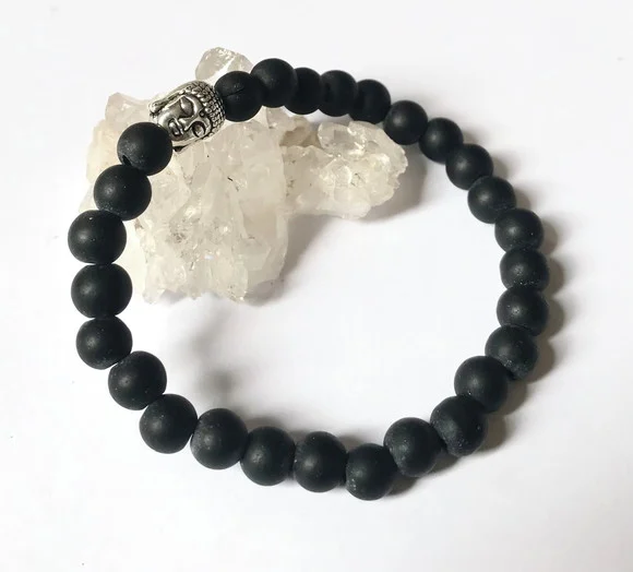 Pulseira Japamala 27 Contas Agata Negra Fosca e Meru Buda - foto 1