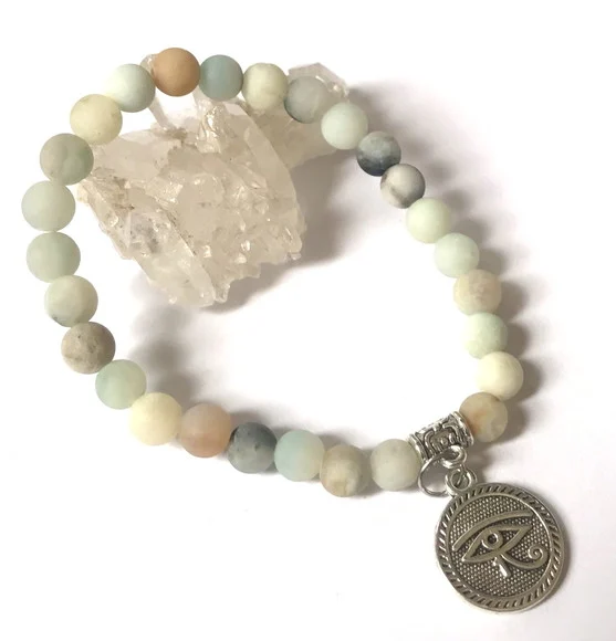 Pulseira Japamala com 27 Contas de Amazonita Fosca e Horus - foto 1