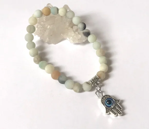 Pulseira Japamala com 27 Contas de Amazonita Fosca e Mão - foto 1