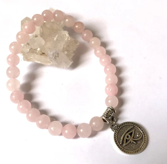 Pulseira Japamala 27 Contas Quartzo Rosa e Olho de Horus - foto 1