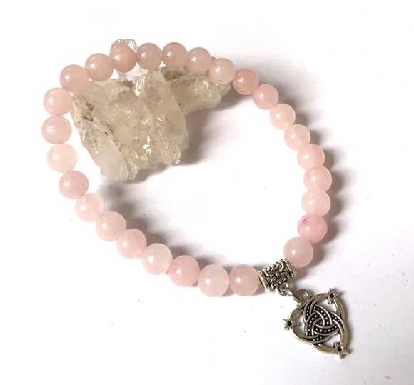 Pulseira Japamala 27 Contas Quartzo Rosa e Nó Chinês - foto 1