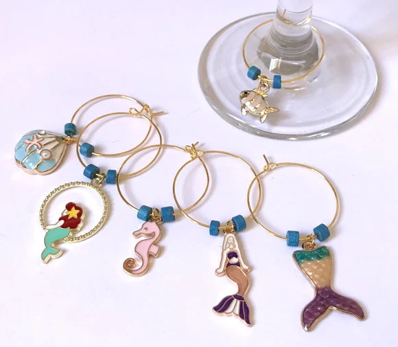 Marcadores de Taça Vida Marinha Animais com 6 - Esmaltados