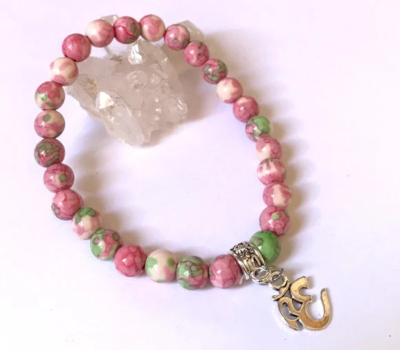 Pulseira Japamala com Jaspe Rosa e Verde 27 Contas - foto 1