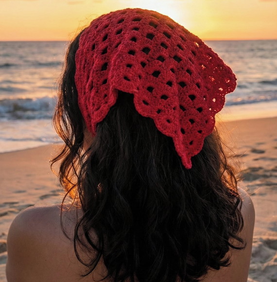 Bandana Vermelha Fio de Algodão - Feito à Mão - foto 2