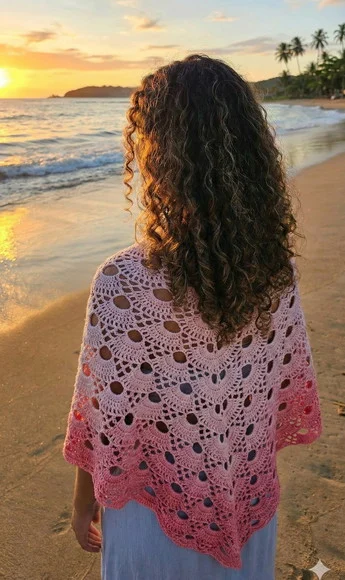 Xale Artesanal Rosa Degrade - Feito à Mão em Croche - foto 1