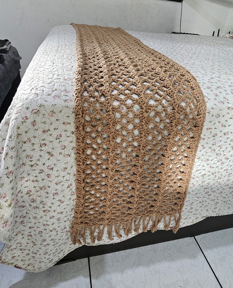 Peseira Marrom em Croche com Fio de Algodão Cama Casal - foto 4