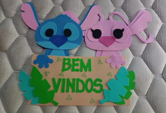 Placa de Porta Tema Stich e Angel - foto 1