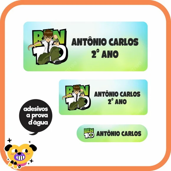 Etiquetas Escolares Ben10 - Prova D´água - 170 Unid
