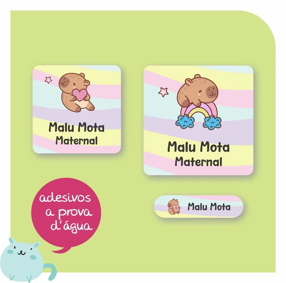 Etiqueta Escolar Capivara Fofa - 60 Unid - Prova D'água