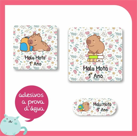 Etiqueta Escolar Capivara Floral - 48 Unid - Prova D'água