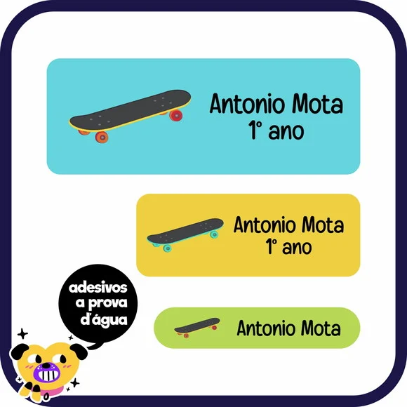 Etiqueta Escolar Skate - 140 Unidades - Prova D'água