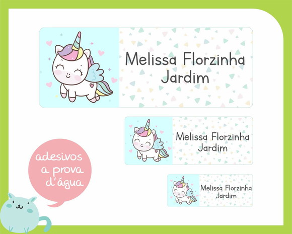 Adesivo Escolar Unicórnio Baby - Prova d'água - 100unid