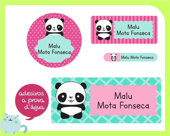 Etiqueta Escolar - Panda Cute - 170 unid - Prova d'água