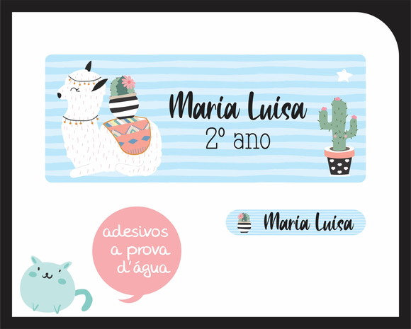 Adesivo Escolar Lhama - Prova D'água - 130 Unid