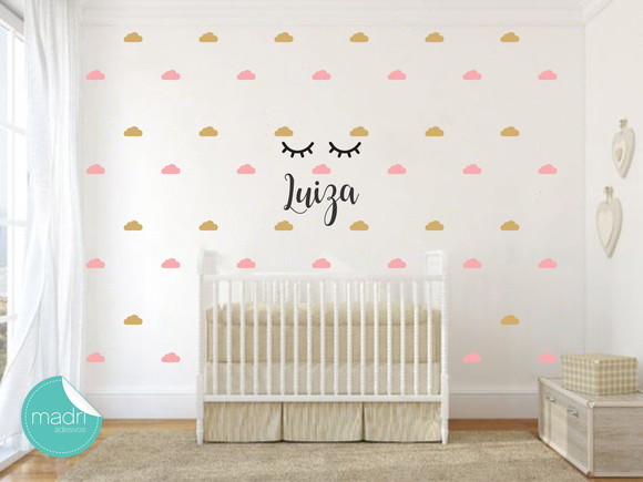 Kit Adesivos - Nuvens + Cílios + Nome personalizado - foto 1