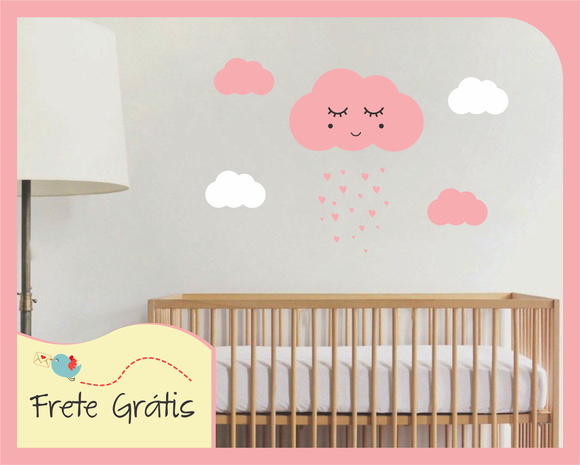 Adesivo Nuvem com Carinha - Rosa e Branco - foto 1